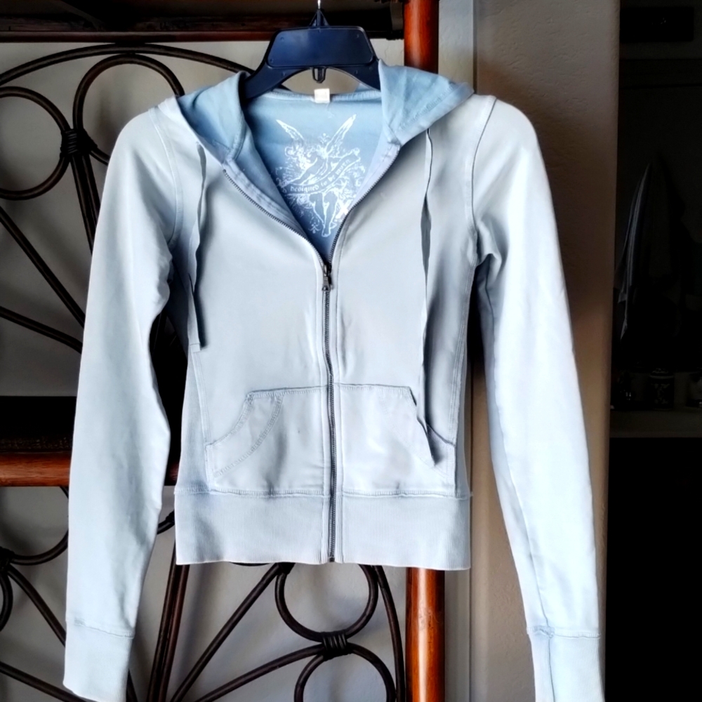 Vintage blue hooded stretchy top. Size XXS.